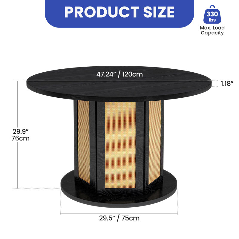 Arinda 47"  Round Dining Table Dining Room Table with Woven Design for 3-4 people, Black