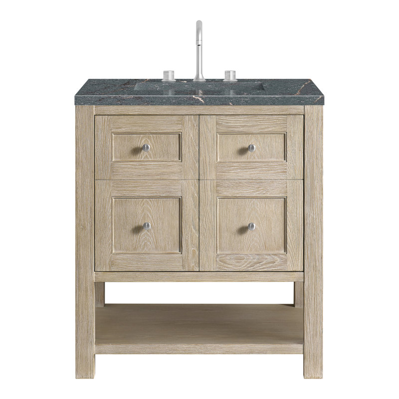 Breckenridge 30'' Single Bathroom Vanity with Top, Whitewashed Oak, 8" Widespread, Parisien Bleu