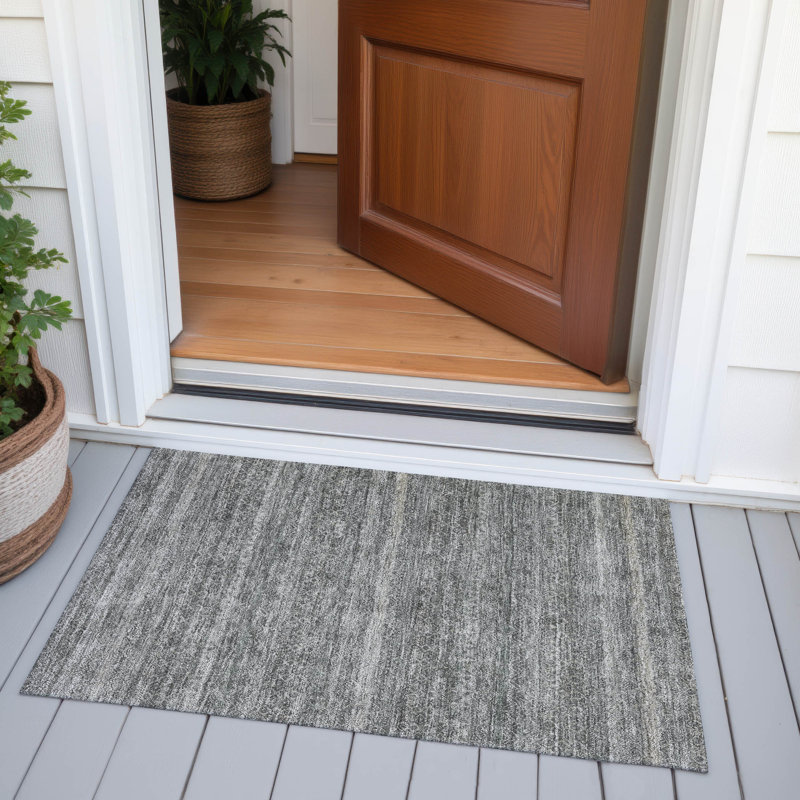 Machine Washable Indoor/Outdoor Xhevrie Pewter Rug, Rectangle 1'8" x 2'6"