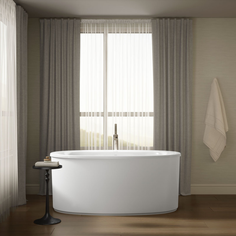Sunstruck 60 In. x 34 In. Oval Freestanding Bath with Bask Heated Surface and Straight Shroud, White