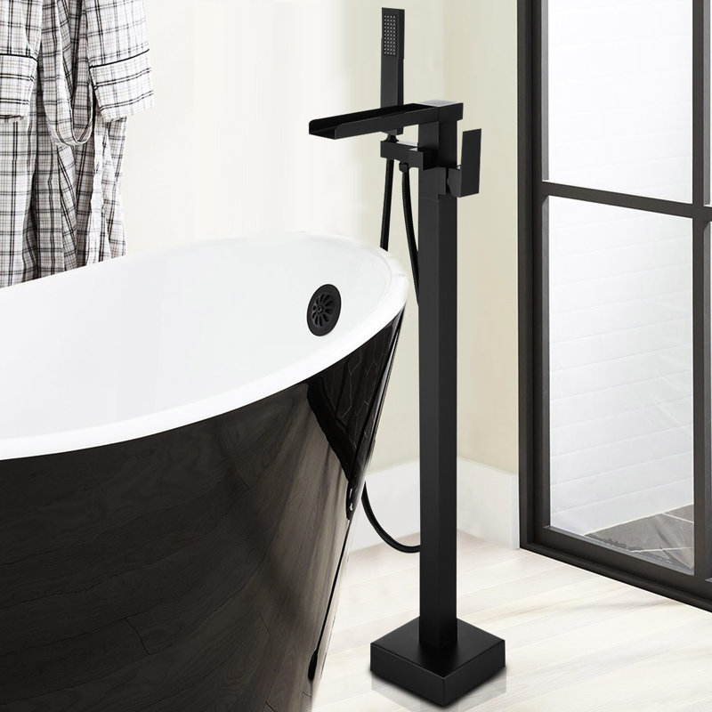 Robinet de baignoire noir mat à poignée simple - Douchette, bec cascade, résistance à la rouille et à la corrosion à main, débit maximal de 6 GPM