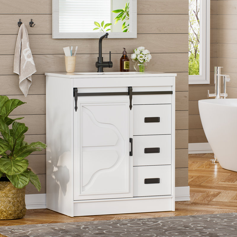 Ensemble de meuble-lavabo à porte de grange coulissante avec lavabo et rangement Pakasept Farmhouse