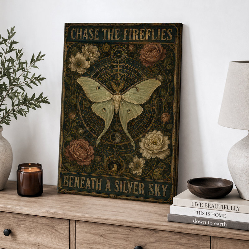 «Chase the Fireflies Celestial Moth», reproduction d'art sur toile encadrée, H 36 po x l 24 po x P 1,5 po, Wrapped Canvas
