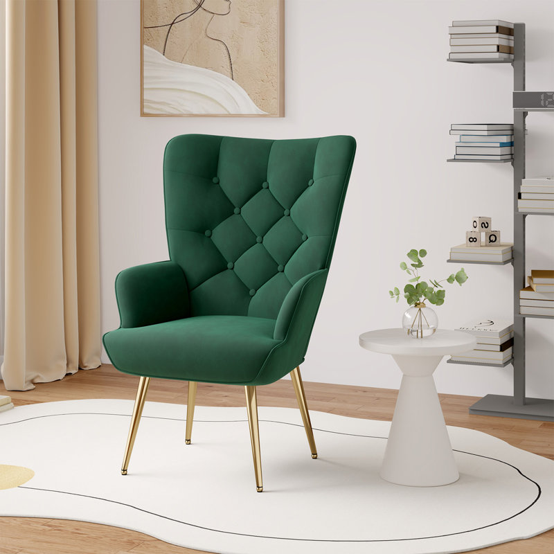 Bastoam 50Cm Wide Tufted Velvet Wingback Chair, Green-Single