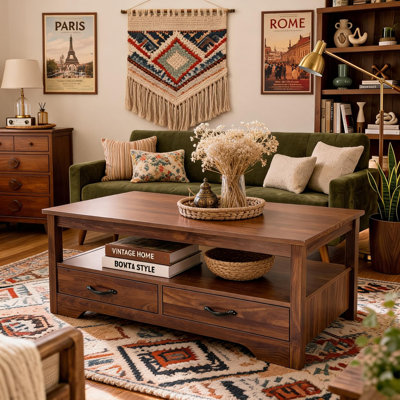 Table basse avec 4 tiroirs et tablette ouverte