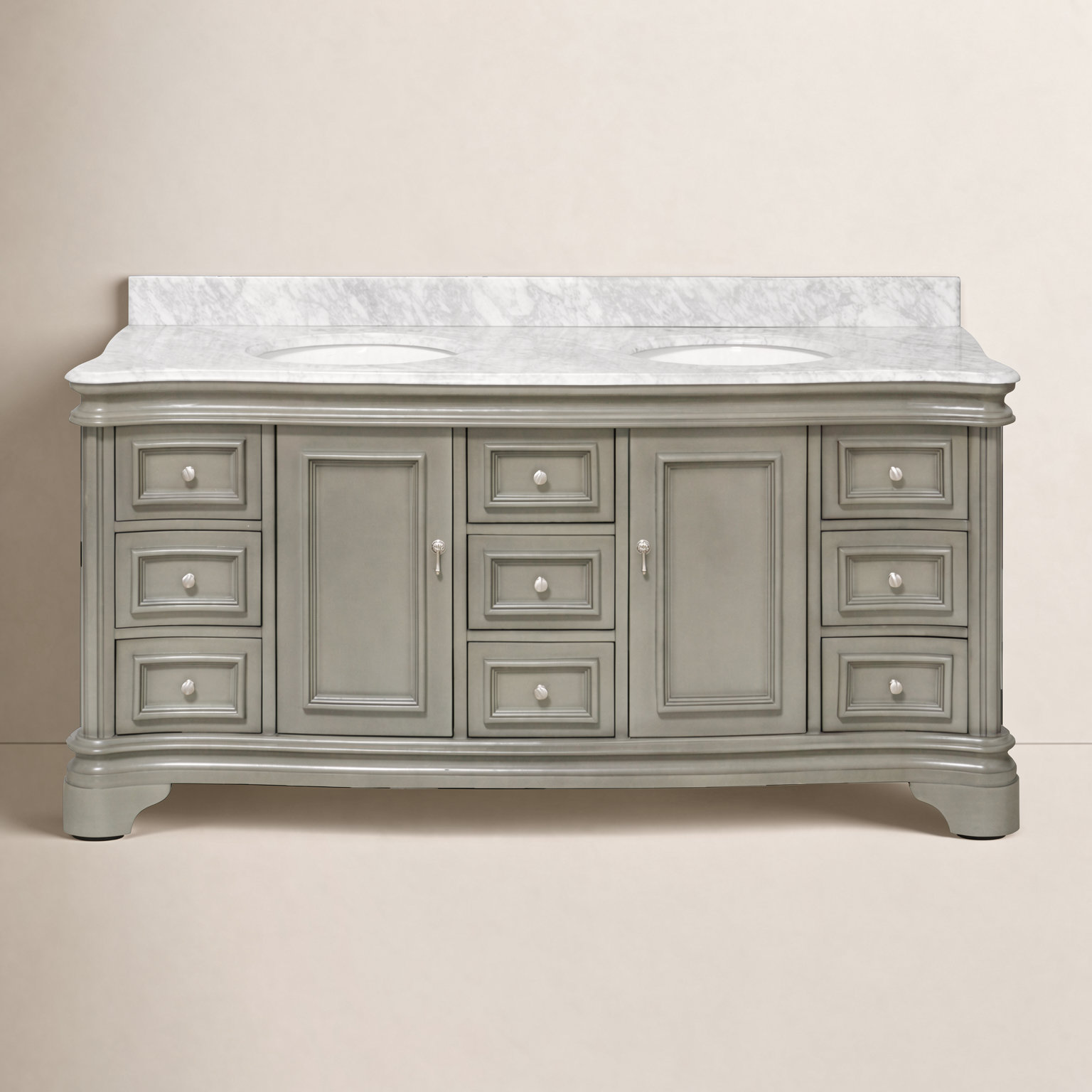Twain 72" Carrara Marble Double Bathroom Vanity, Carrara Marble, Weathered Gray