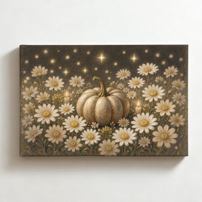 Citrouille avec marguerites et bougies, peinture à l'huile « Nuit étoilée », impression sur toile, décoration murale automnale de style champêtre pour salon ou chambre, 40,6 x 61 cm