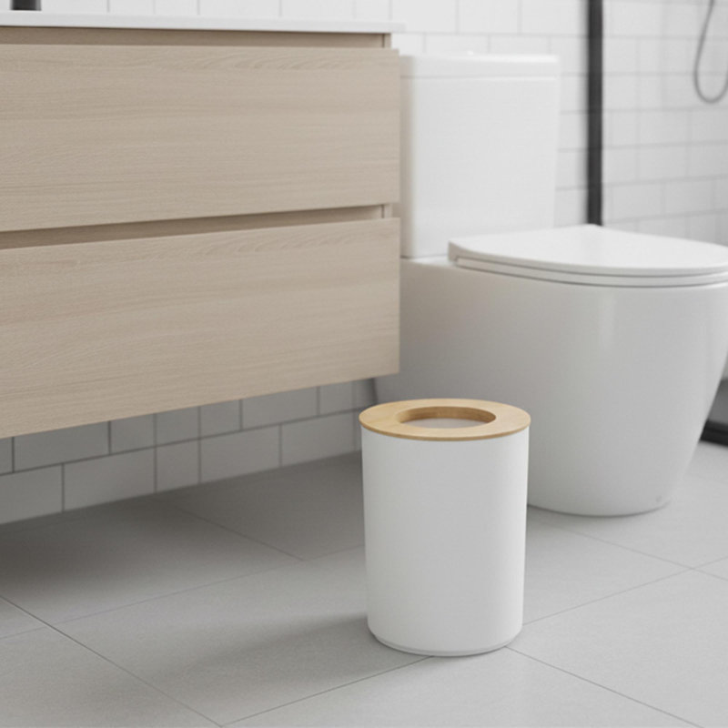 Corbeille à déchets en bambou PADANG 1,3 gallon - 5 litres, Blanc/brun