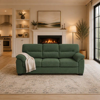 3-Seater Upholstered Sofa, Modern Textured Fabric Couch, Sturdy Frame Minimalist Settee for Living Room