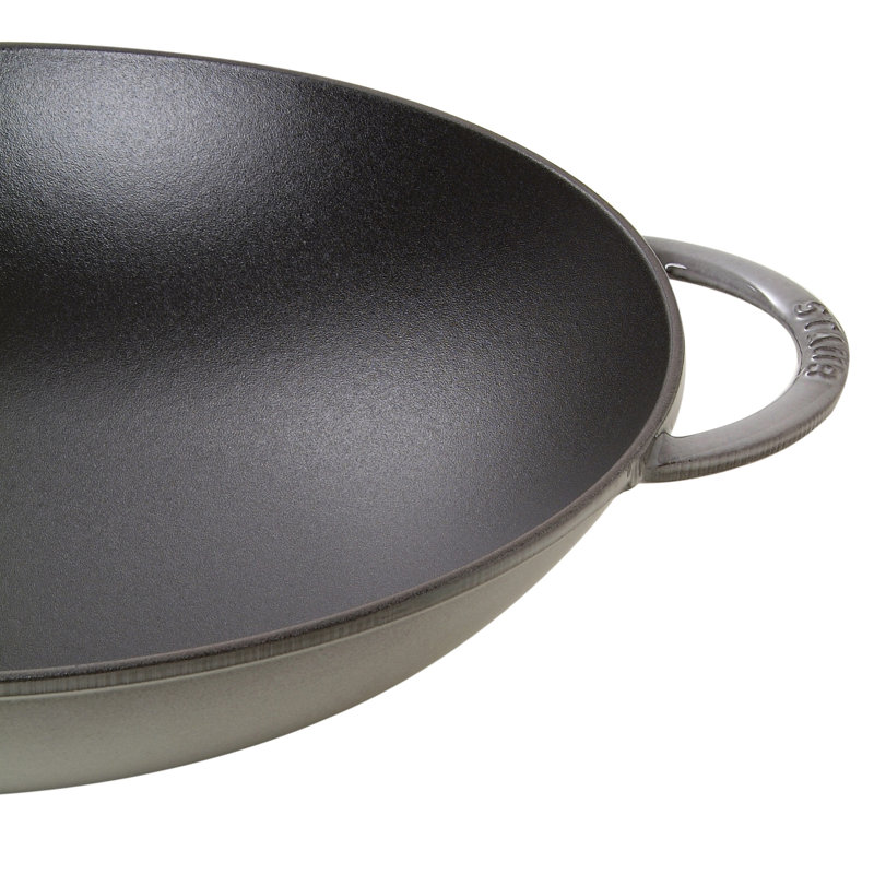 STAUB Cast Iron Non-Stick Wok, Grey, 37cm