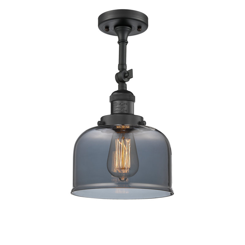 Handley Glass Semi Flush Mount, Plated Smoked, Matte Black, 3.5 Watt Vintage LED Bulb
