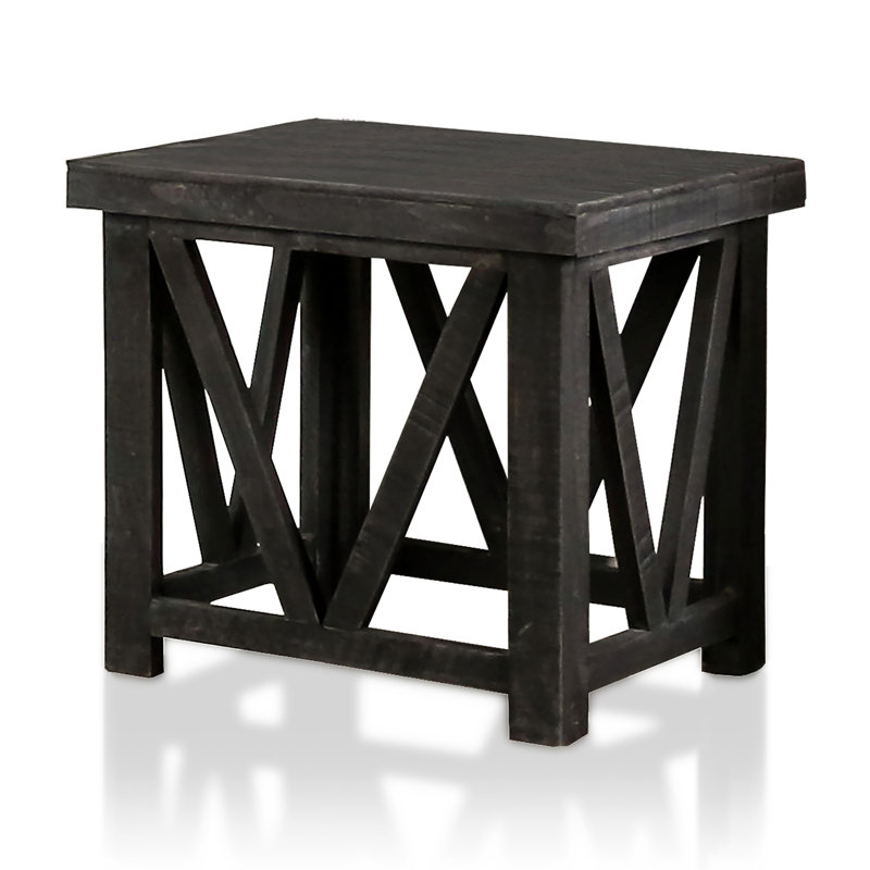 Sonje Solid Wood End Table, Rustic Black, Rustic Black