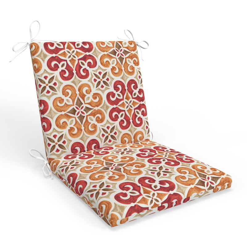 Bungalow Rose Tile Indoor/Outdoor 1 Piece Split Back Chair Seat Cushion with Ties