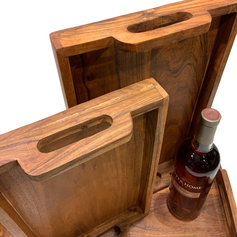 Ensemble de 3 plateaux de service Chardonnae en bois d'acacia avec poignées découpées, plateaux décoratifs