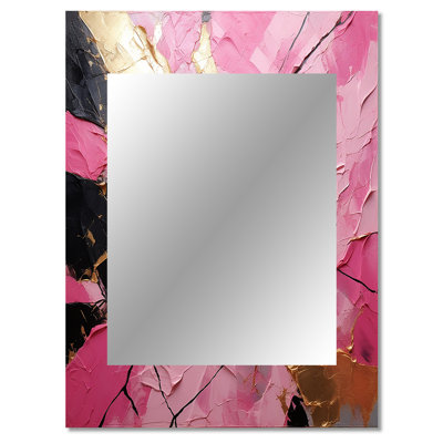 Minimalism Pink Gold Poteries I - Abstract Spirals Decorative Wall Mirror, Pink Mirror, Printed Metal Art