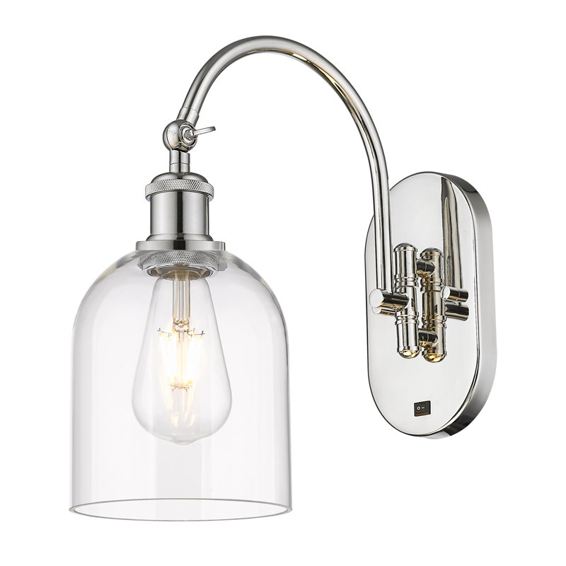 Odaniel Steel Armed Sconce, Polished Nickel, Clear