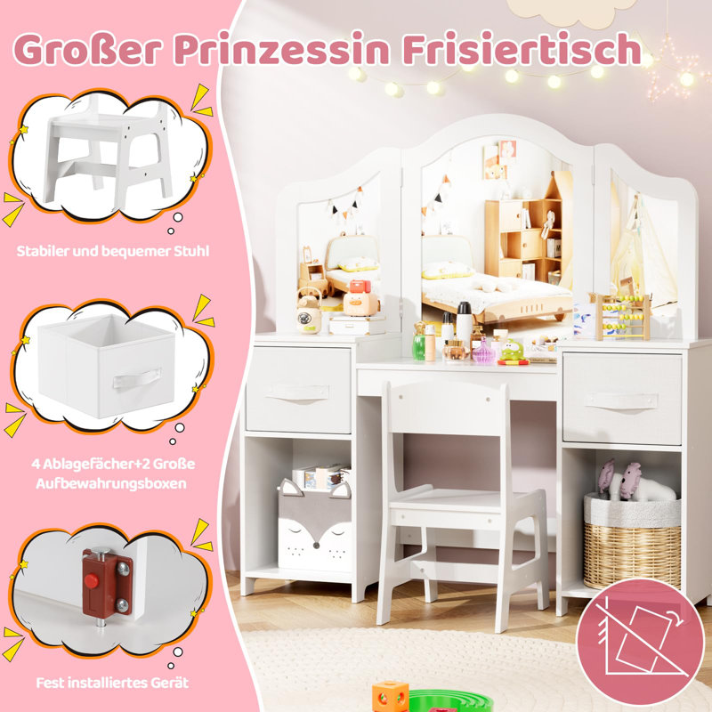 Dressing Table with Mirror, White
