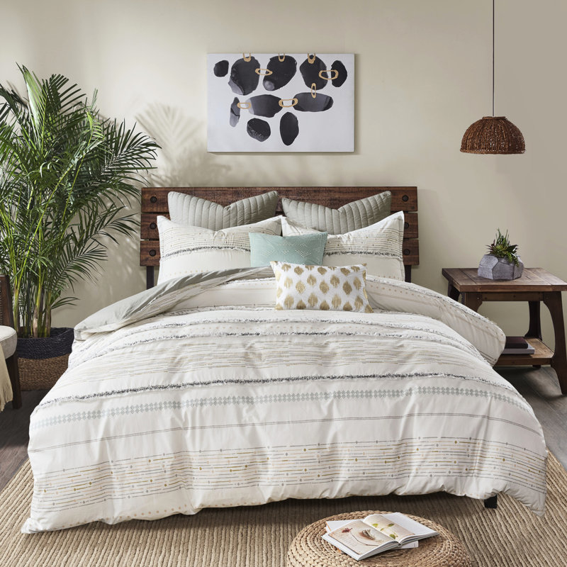 Housse de couette en coton multicolore avec pampilles - Lit double / grand décor chic pour chambre à coucher