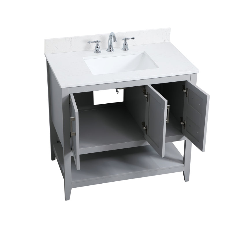 Scottsbluff 36'' Single Bathroom Vanity with Engineered Marble Top, Gray