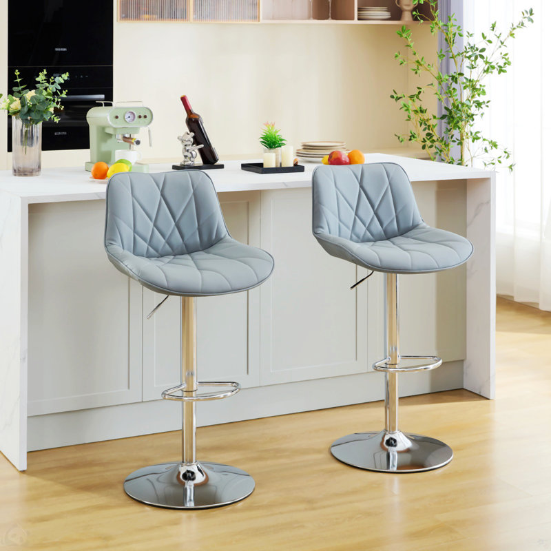 Counter Height Bar Stools Kitchen Island Barstools Adjustable Swivel Counter Stool Bar Height Island Chairs With Back, Grey