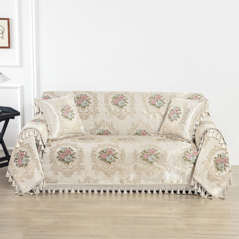 Housse de protection florale 1 pièce pour canapé avec pampilles, housse de protection pour canapé 71 po x 118 po