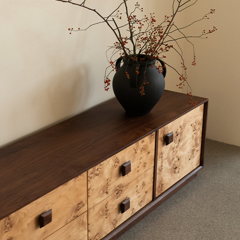 Meuble télé en bois massif avec tiroir, H 18,89 po x L 86,61 po x l 15,74 po
