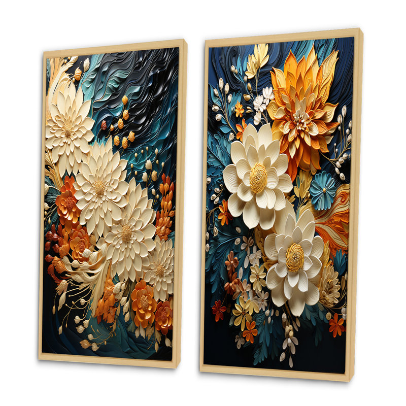 Tourbillon botanique orange sarcelle II - ensemble d'art mural abstrait de 2 art mural moderne pour la décoration intérieure
