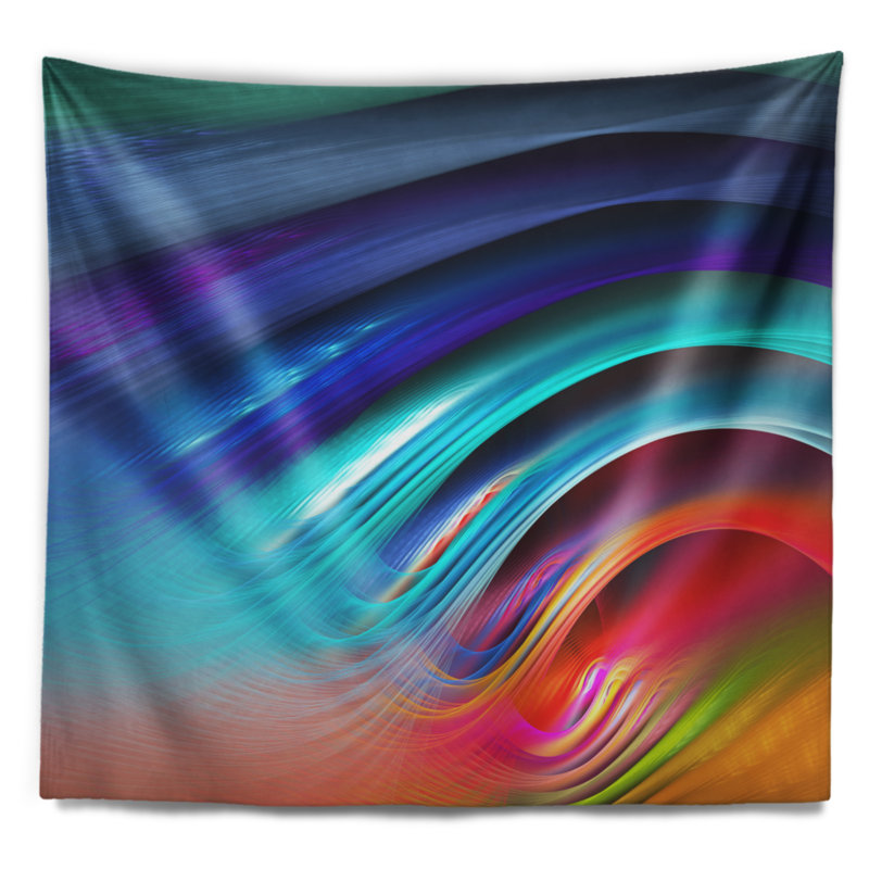 Tapisserie vagues à ciel arc-en-ciel floral magnifique, H 50 po x l 60 po