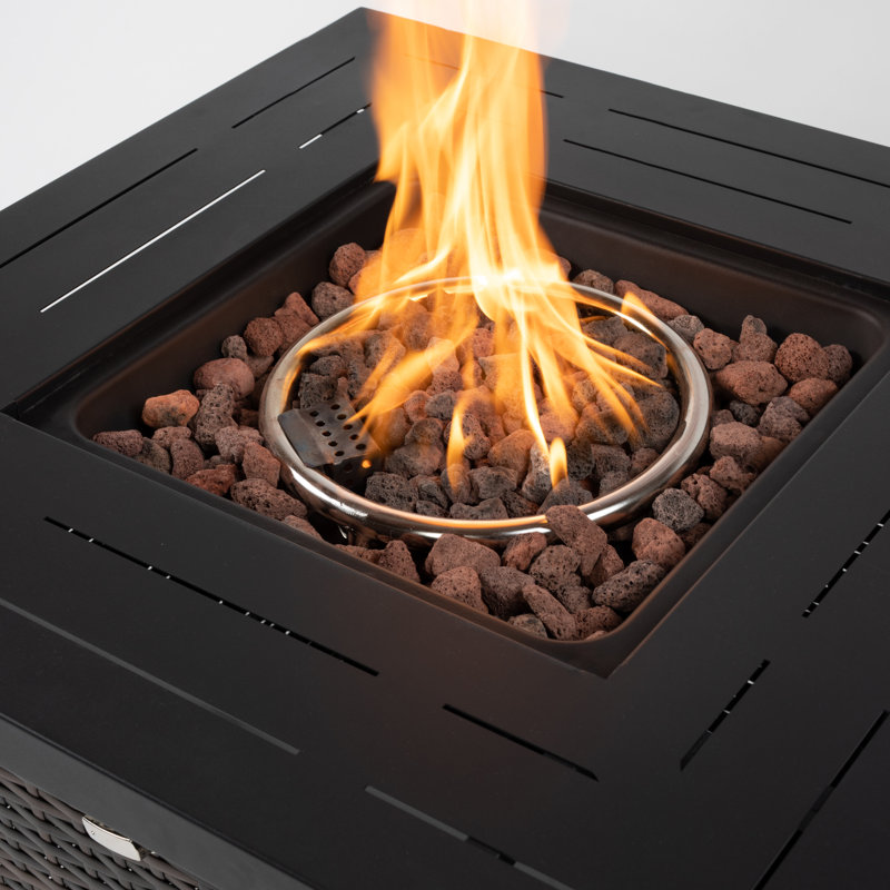 Square Steel Fire Pit with Wicker Base