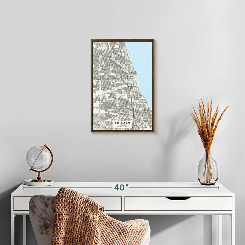 Carte de la ville de Chicago, Floating Frame Walnut, 13" x 19"