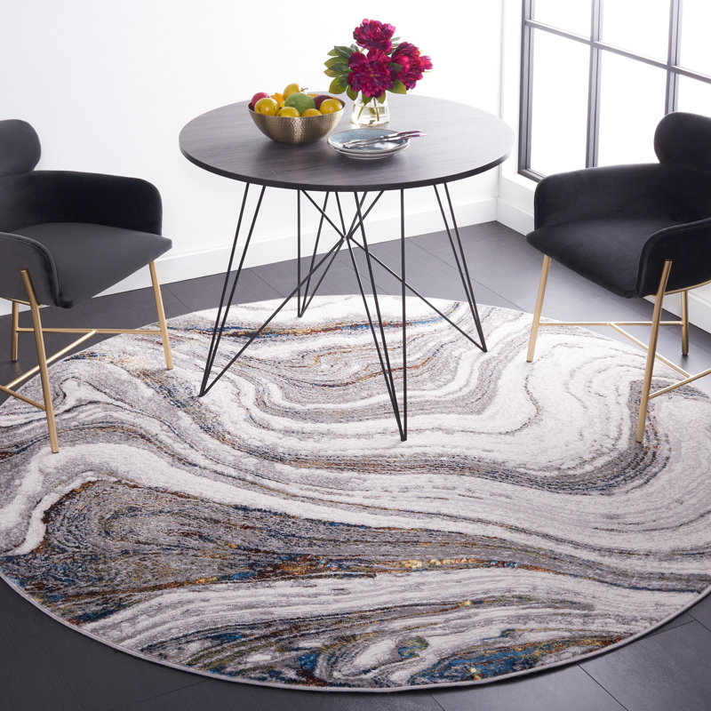 Tapis gris / bleu Alohi 211, Rond 6 pi 7 po