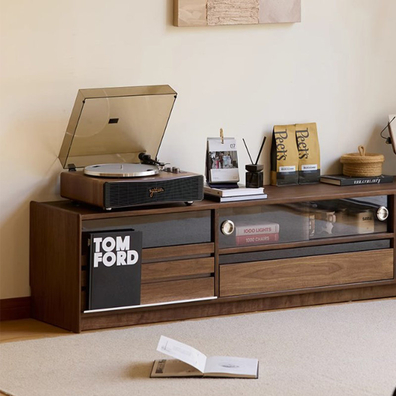 Floor-to-ceiling style solid wood TV cabinet
