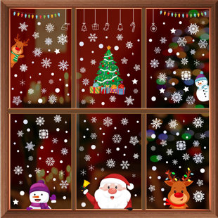 Large Kids Christmas Window Stickers Double-faced Xmas Santa