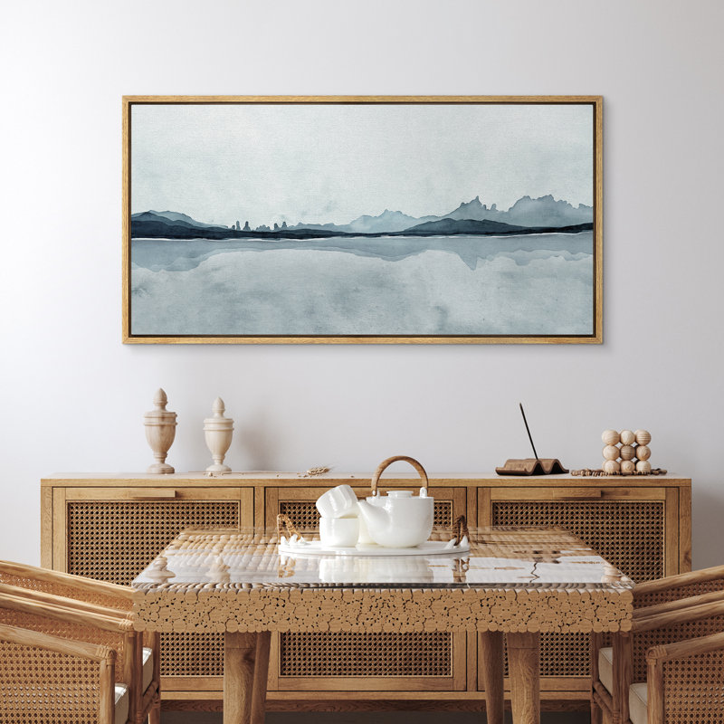 Abstrait bleu marine, montagne, lac, paysage, horizontal, panoramique, nature, salon, décoration, H 30 po x l 60 po, Naturel