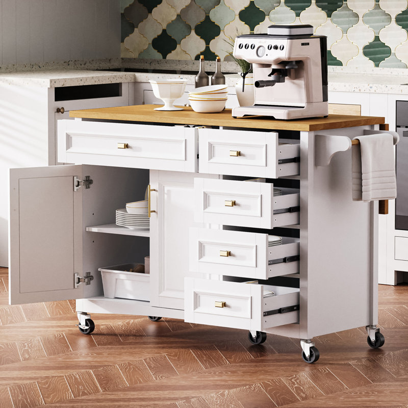 52'' Kitchen Island With Drop Leaf, White