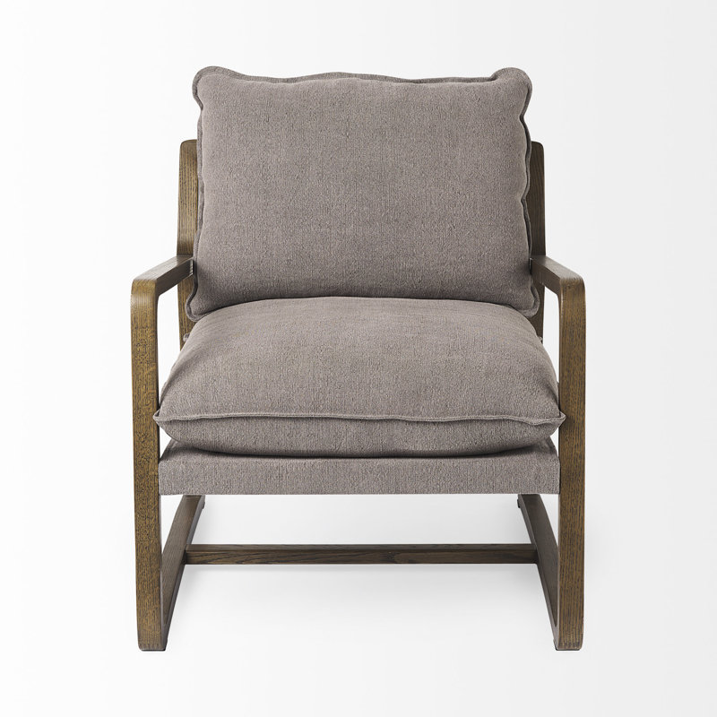 Fauteuil Windy de 86,61 cm de large, Mélange de coton gris, Marron foncé