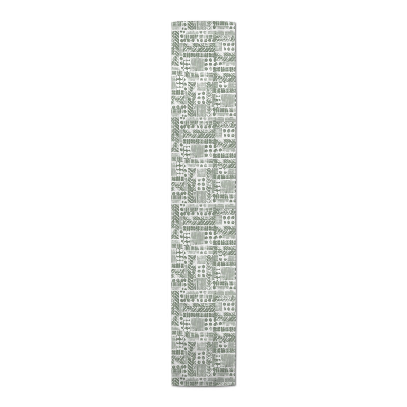 Catharien Rectangle Geometric Polyester Table Runner, 16" D x 72" L, Green