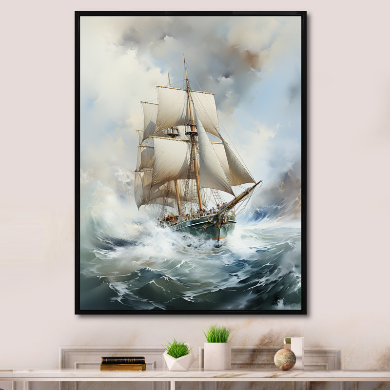 Bateau pirate, tempête, paysage, tempêtes, estampes murales, Cadre flottant noir, H 32 po x l 16 po