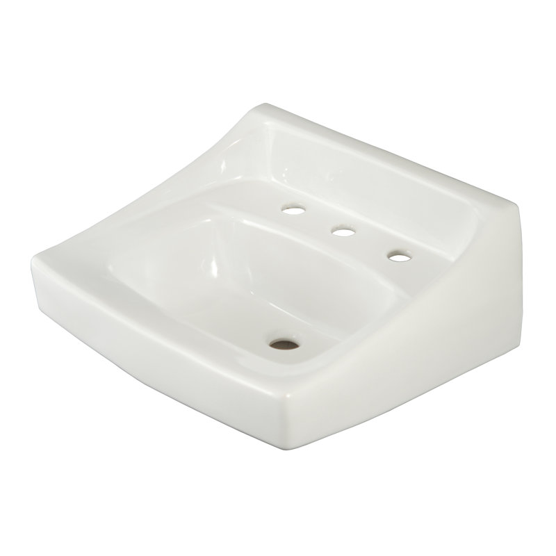 Lavabo de salle de bain rectangulaire commercial en porcelaine vitreuse avec trop-plein, Centres de 8 po, Coton