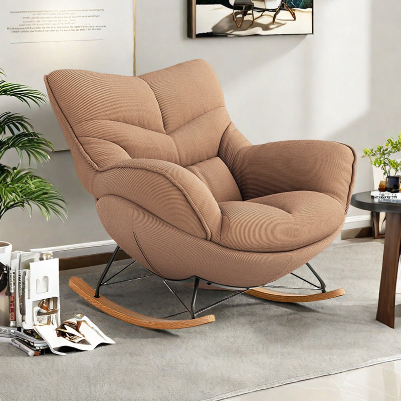 Chaise berçante simple moderne avec coussin amovible, Brun, Brun