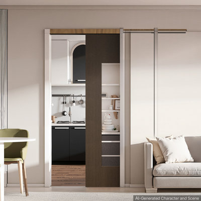 Ensemble de cadre pour porte coulissante 32 po x 84 po avec montants en acier, mécanisme de fermeture amortie bidirectionnel, coulisse fluide et silencieuse, installation dissimulée peu encombrante, largeur ajustable, conçu pour les portes résidentielles