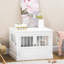 Table de bout pour chien avec portes triples, cage à chien en bois pour l'intérieur, cage pour chiots et tubes en acier, pour petits chiens, blanc