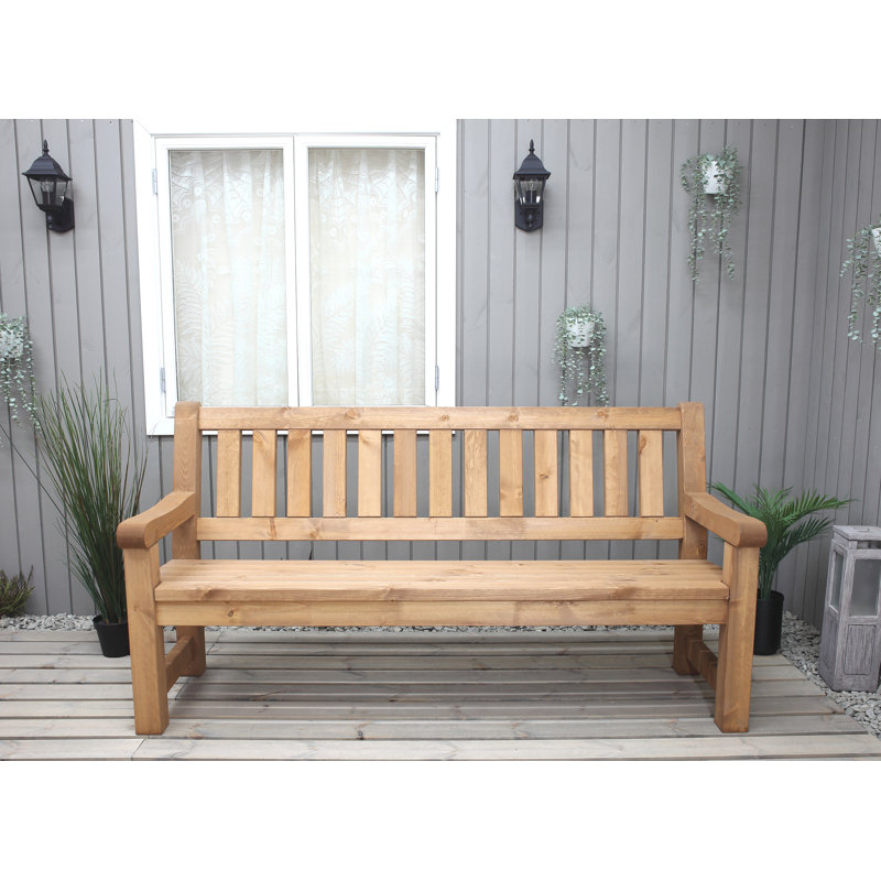 Kathrina Solid Wood Pine Outdoor Bench, 96cm H x 184cm W x 69.5cm D
