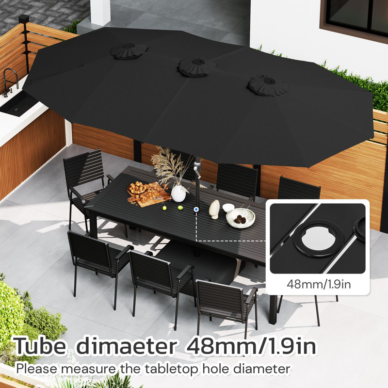 Parasol d'extérieur double face avec base incluse, Noir