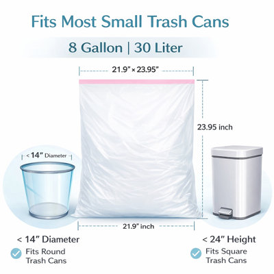 8 Gallons Polyethylene Plastic Trash Bags - 60 Count