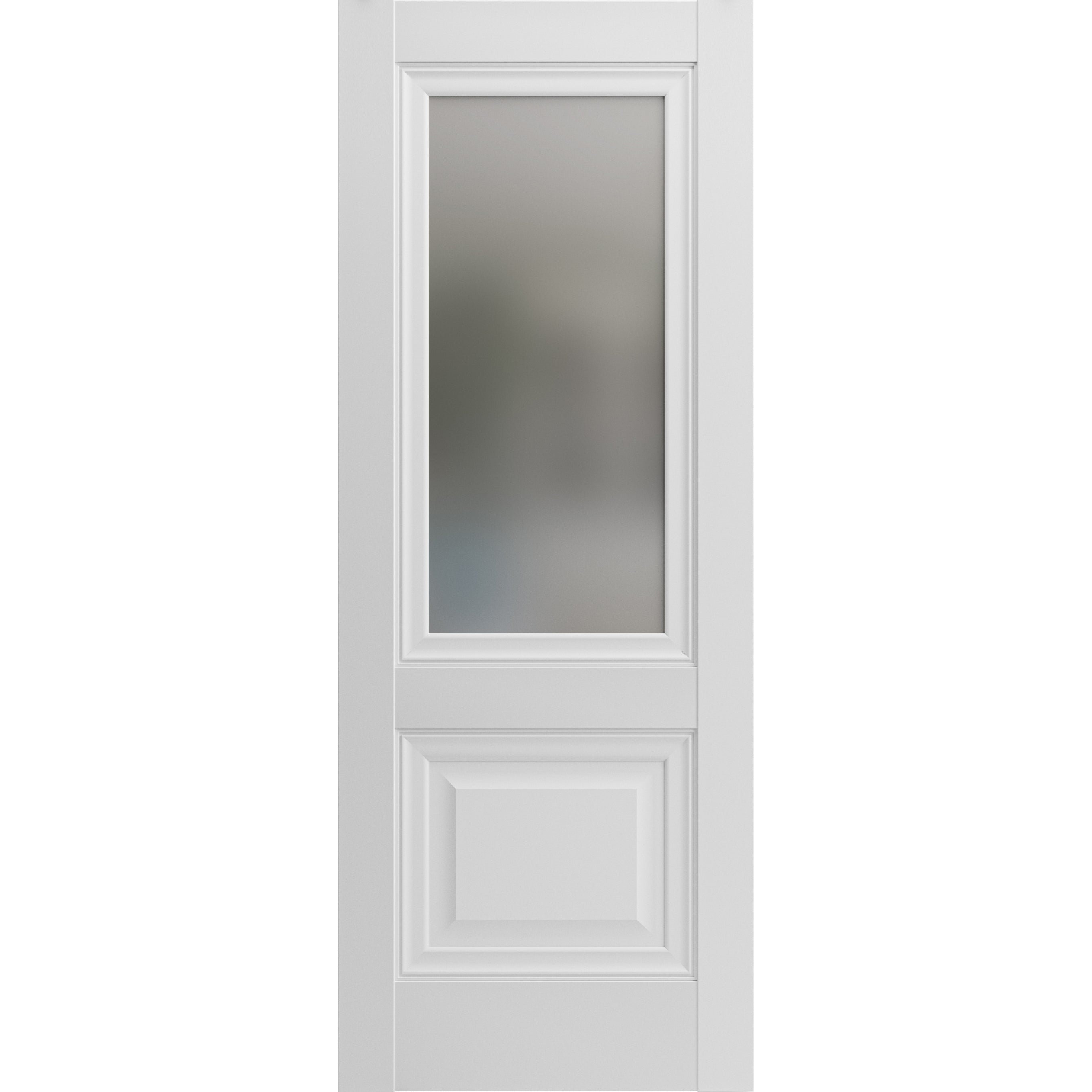 SARTODOORS Slab Barn Door Panel | Lucia 8822 White Silk With Frosted ...