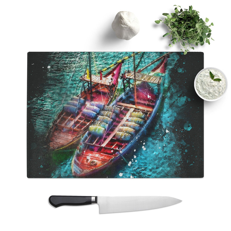 Boats in Portugal Paint Splash Chopping Board, 0.4cm H x 20cm W x 28.5cm L