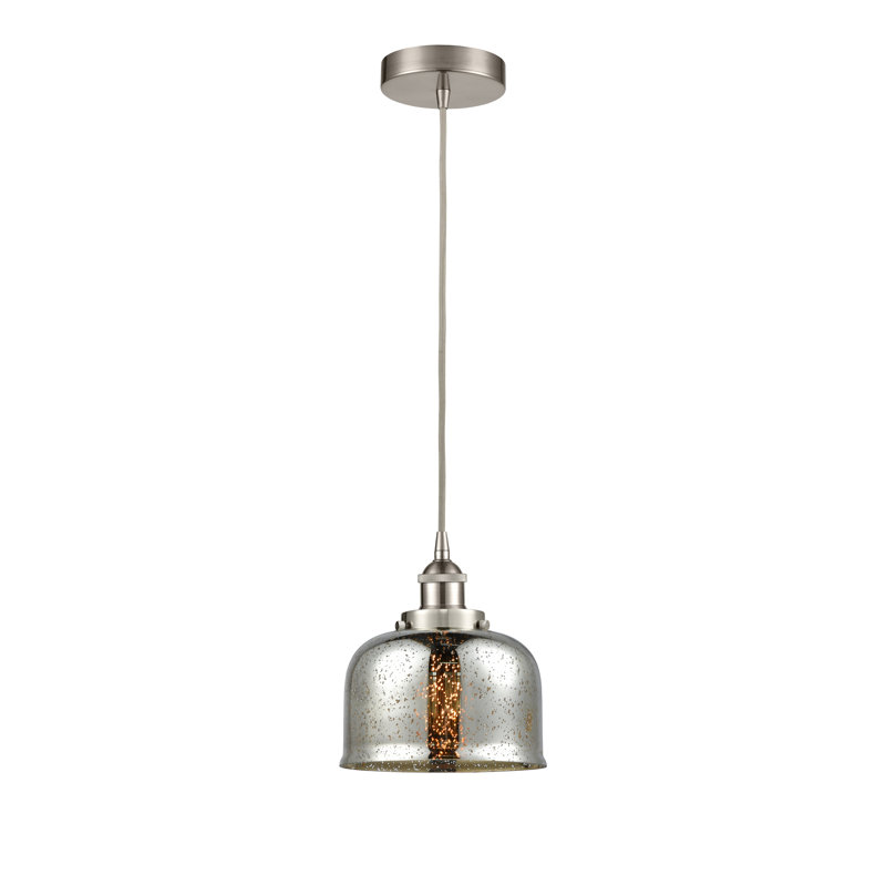 Luminaire suspendu en forme de cloche à 1 lumière Bostonia, H 9,5 po x l 8 po x P 8 po, Argent mercuré plaqué, Nickel satiné