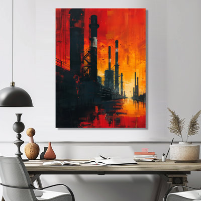 Décoration murale «Red Orange Industrial Industrial Landscape II - Factories»