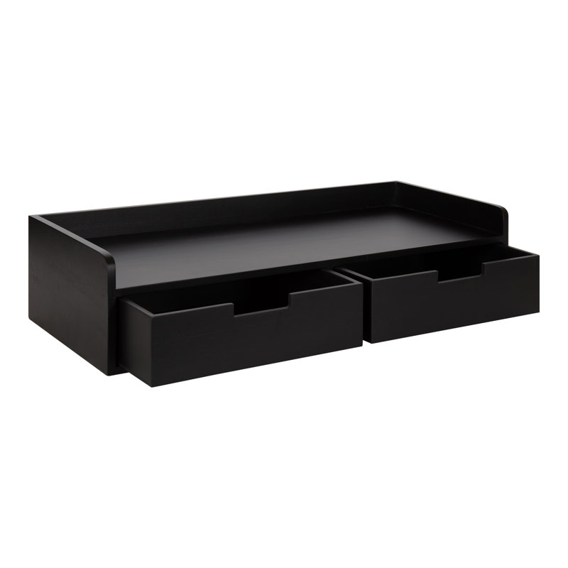 Casiano Solid Wood Floating Shelf with Drawer, Black